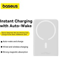 Внешний аккумулятор Baseus Magnetic Mini Air Wireless Fast Charge Power Bank 20W 10000mAh (белый) - Превью изображения №13 — Интернет-магазин ПроЗаказ